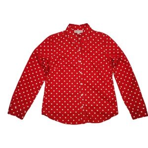 Jones New York Sport Sz S Red White Polka Dot Button Down Shirt Blouse Light